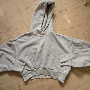 Reebok Grey-Tan Cropped Cotton Hoodie